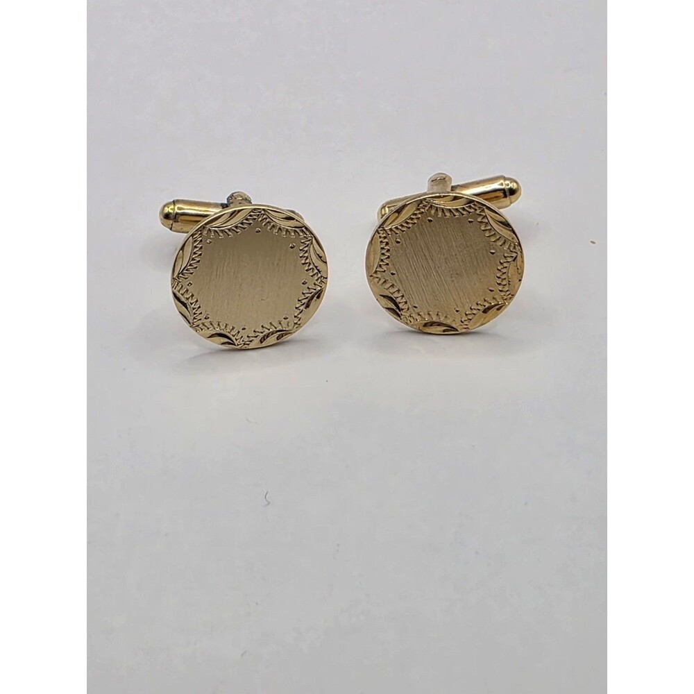 Vintage Goldtone Round Etched Cufflinks 1/2"